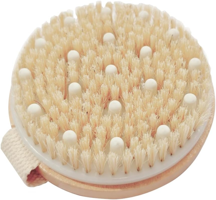 Bamboo Dry Body Brush with Massage Nodes — Exfoliating Spa Scrubber